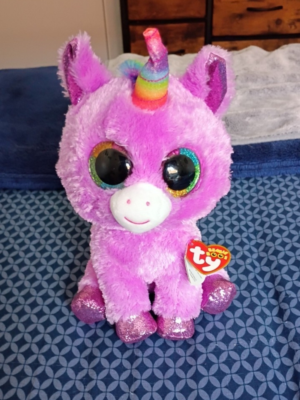 Ty Purple Sparkle Unicorn Plush with Rainbow Horn